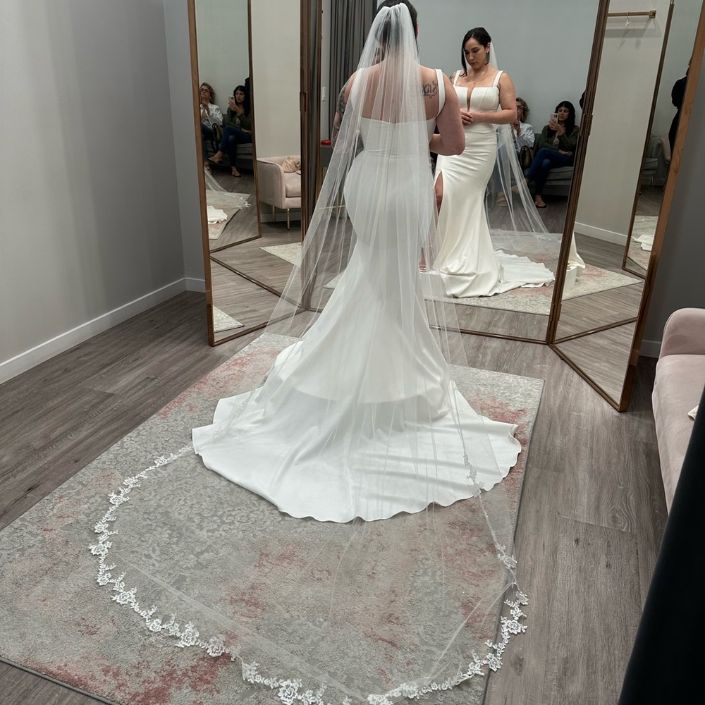 Delicate Lace Bottom Trim Cathedral Length Veil